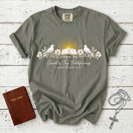 Comfort Colors Great Is Thy Faithfulness Lamentations 3:23 Christian Bible Verse T-Shirt