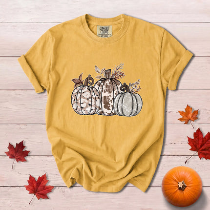Comfort Colors Cow Print Pumpkin Rustic Fall Thanksgiving T-Shirt