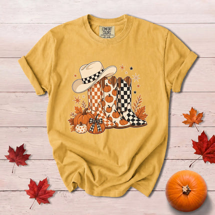 Comfort Colors Fall Cowboy Boots Pumpkin Thanksgiving T-Shirt
