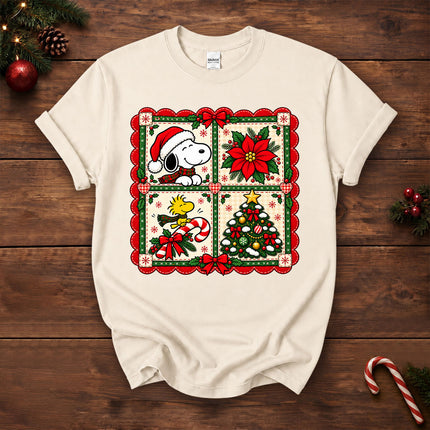 Christmas Patchwork Poinsettia Holiday Quilt T-Shirt