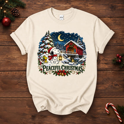 Peaceful Christmas Snowy Covered Bridge Winter Night T-Shirt