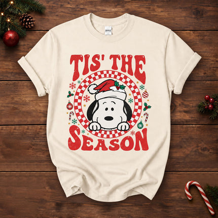 Tis The Season Christmas Retro Checkered Santa Hat T-Shirt