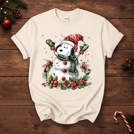 Christmas Snowman Santa Hat Holly Berries T-Shirt