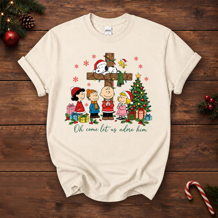 Oh Come Let Us Adore Him Christian Christmas Cross T-Shirt