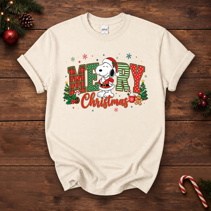 Merry Christmas Plaid Lettering Holiday Tree T-Shirt