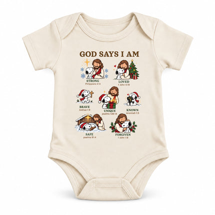 God Says I Am Christian Christmas Faith Affirmations Baby Bodysuit