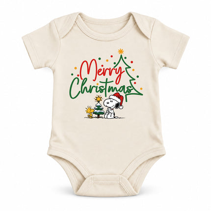 Merry Christmas Snowy Tree Cute Holiday Outfit Baby Bodysuit