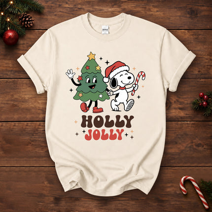 Holly Jolly Christmas Tree Candy Cane Retro T-Shirt