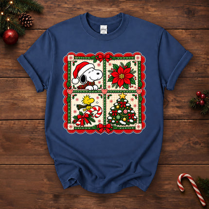 Christmas Patchwork Poinsettia Holiday Quilt T-Shirt