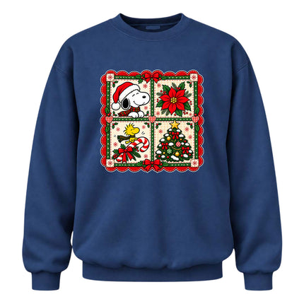 Christmas Patchwork Poinsettia Holiday Quilt Sweatshirt