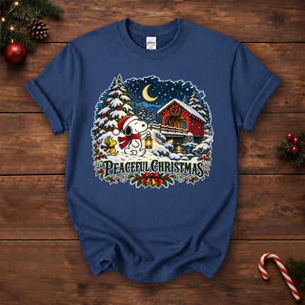 Peaceful Christmas Snowy Covered Bridge Winter Night T-Shirt