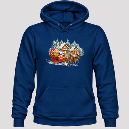 Christmas Reindeer Sleigh Ride Snowy Village Hoodie