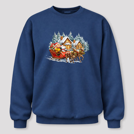 Christmas Reindeer Sleigh Ride Snowy Village Sweatshirt