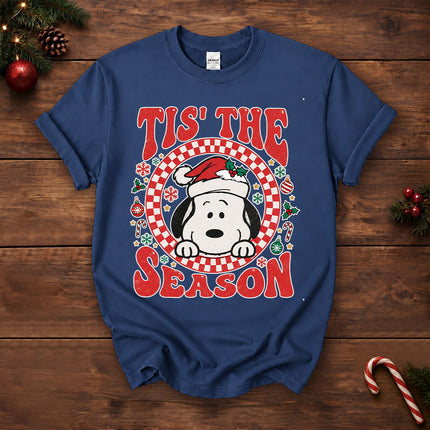 Tis The Season Christmas Retro Checkered Santa Hat T-Shirt