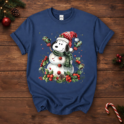Christmas Snowman Santa Hat Holly Berries T-Shirt