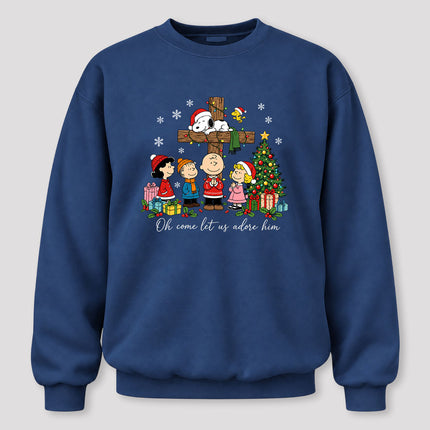 Oh Come Let Us Adore Him Christmas Cross Sweatshirt