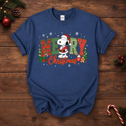 Merry Christmas Plaid Lettering Holiday Tree T-Shirt