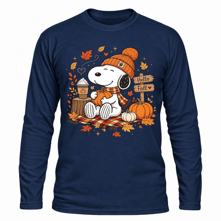 Hello Fall Pumpkin Coffee Cozy Autumn Long Sleeve T-Shirt