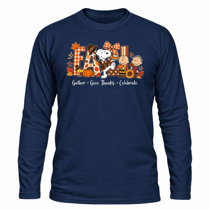 Fall Thanksgiving Shirt Gather Give Thanks Celebrate Long Sleeve T-Shirt