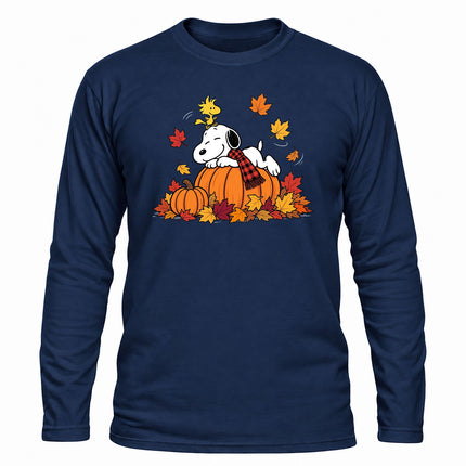Fall Pumpkin Shirt Autumn Leaves Cozy Long Sleeve T-Shirt