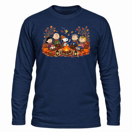Fall Campfire Pumpkin Autumn Cozy Friends Long Sleeve T-Shirt