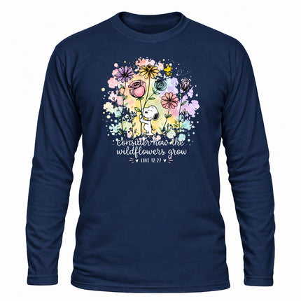 Consider How the Wildflowers Grow Luke 12 27 Christian Christmas Gift Long Sleeve T-Shirt