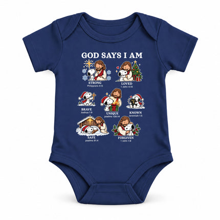 God Says I Am Christian Christmas Faith Affirmations Baby Bodysuit