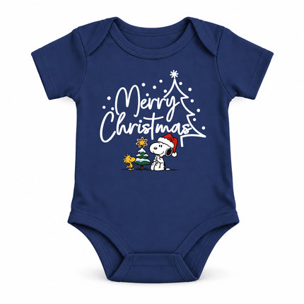Merry Christmas Snowy Tree Cute Holiday Outfit Baby Bodysuit