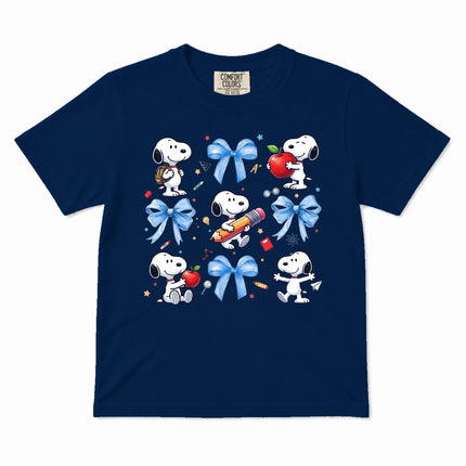 Comfort Colors Back To School Blue Bow School Supplies Kid T-Shirt