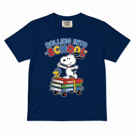 Comfort Colors Back To School Rolling Into School Read Learn Grow Kid T-Shirt