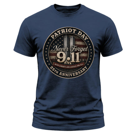 Patriot Day 9/11 Never Forget 25th Anniversary Memorial American Flag T-Shirt