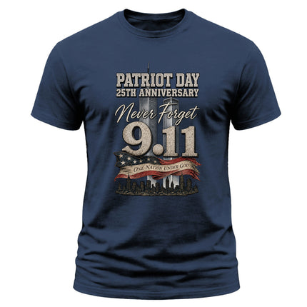 9/11 Patriot Day 25th Anniversary Never Forget One Nation Under God T-Shirt