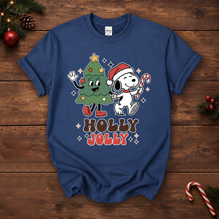 Holly Jolly Christmas Tree Candy Cane Retro T-Shirt