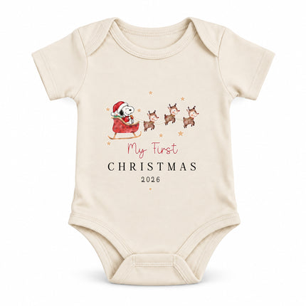 My First Christmas 2026 Reindeer Sleigh Baby Bodysuit
