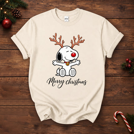 Merry Christmas Reindeer Antlers Red Nose T-Shirt