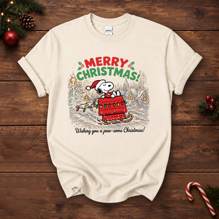 Merry Christmas Snowy Sleigh Village Holiday Lights T-Shirt