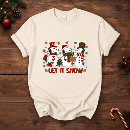 Let It Snow Christmas Snowman Trio Holiday Graphic T-Shirt