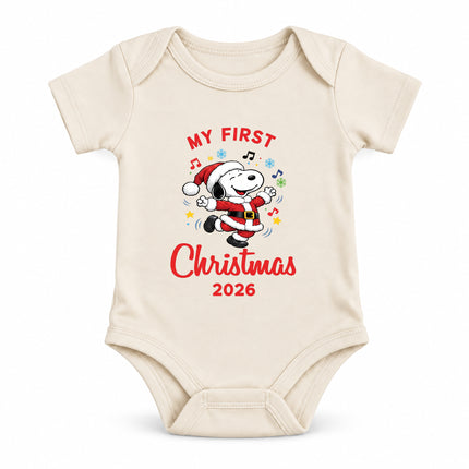 My First Christmas 2026 Festive Music Notes Baby Bodysuit