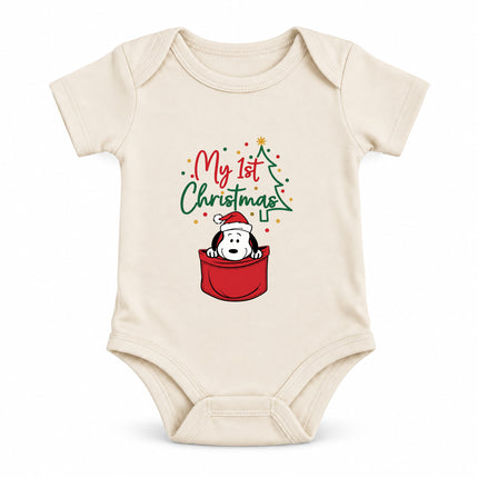 My First Christmas Santa Hat Pocket Graphic Baby Bodysuit