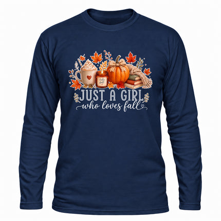 Just a Girl Who Loves Fall Pumpkin Cozy Autumn Long Sleeve T-Shirt