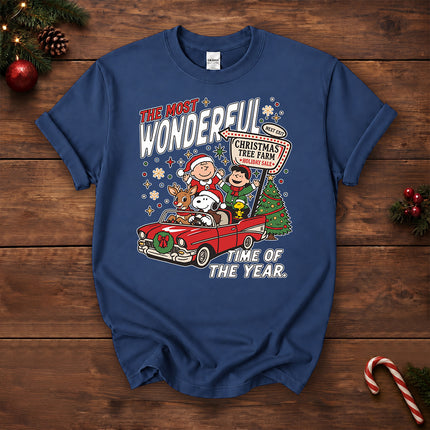 Christmas Tree Farm Vintage Car Most Wonderful Time T-Shirt
