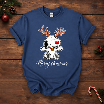 Merry Christmas Reindeer Antlers Red Nose T-Shirt