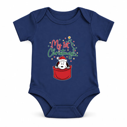 My First Christmas Santa Hat Pocket Graphic Baby Bodysuit