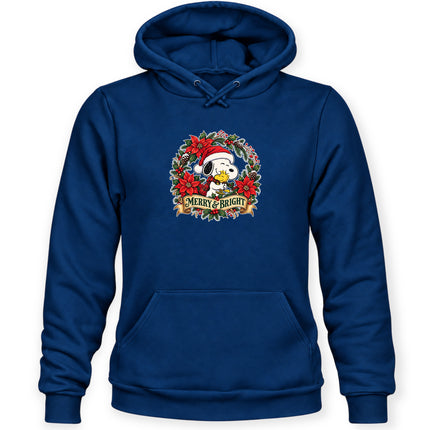Merry and Bright Christmas Poinsettia Wreath Hoodie