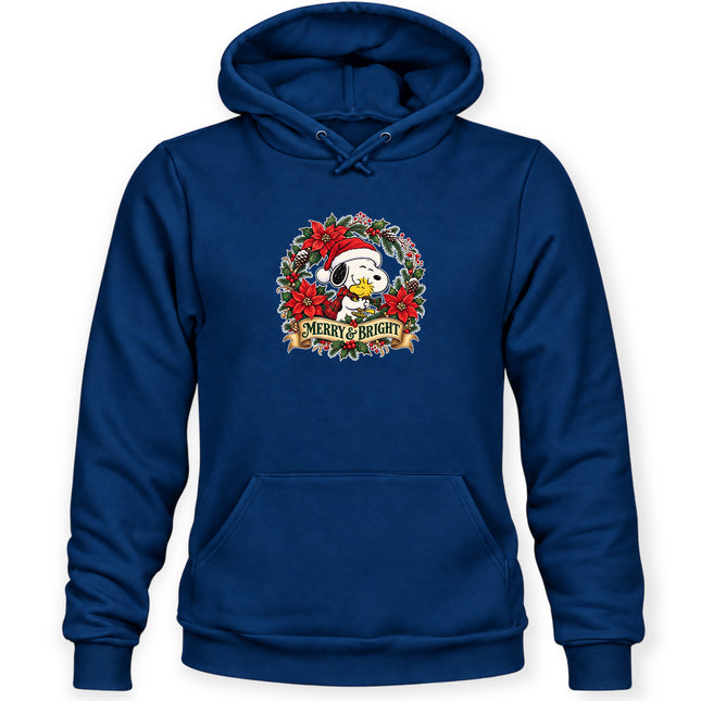 Merry and Bright Christmas Poinsettia Wreath Hoodie