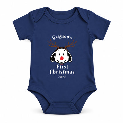 Personalized First Christmas 2026 Reindeer Name Baby Bodysuit