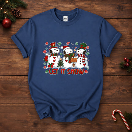 Let It Snow Christmas Snowman Trio Holiday Graphic T-Shirt