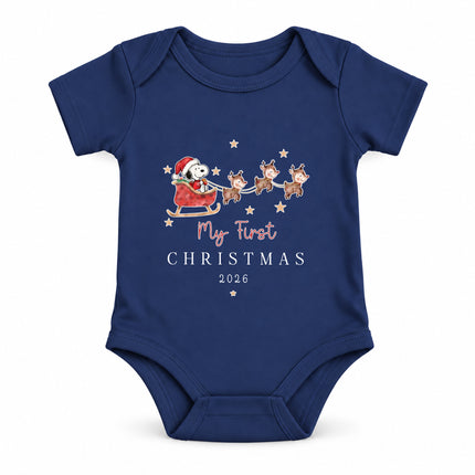 My First Christmas 2026 Reindeer Sleigh Baby Bodysuit