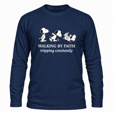 Walking By Faith Tripping Constantly Funny Christian Christmas Gift Long Sleeve T-Shirt