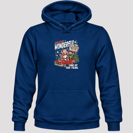 Christmas Tree Farm Vintage Car Most Wonderful Time Hoodie